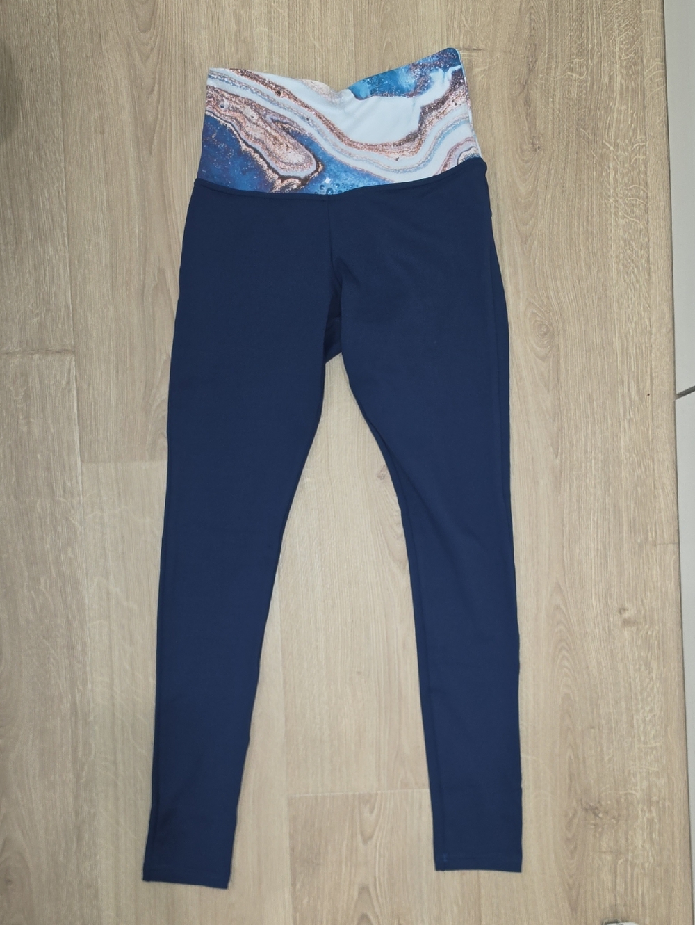 Bendy Brand Navy High-Waist Leggings with Marble Print Waistband